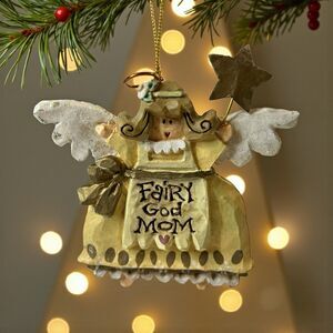 Kurt Adler Resin Christmas Ornament FAIRY GOD MOM Gold Hanger 4" X 4"